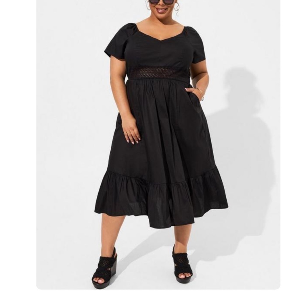 TORRID NWT Midi Poplin Sheer Waist Dress
